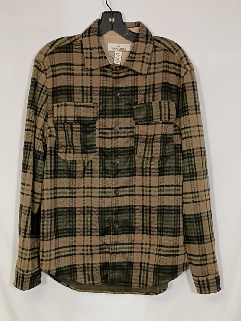 NWT Rainforest Green Plaid Fahnestock Trail Stretch Knit Flannel Long Sleeve Sm